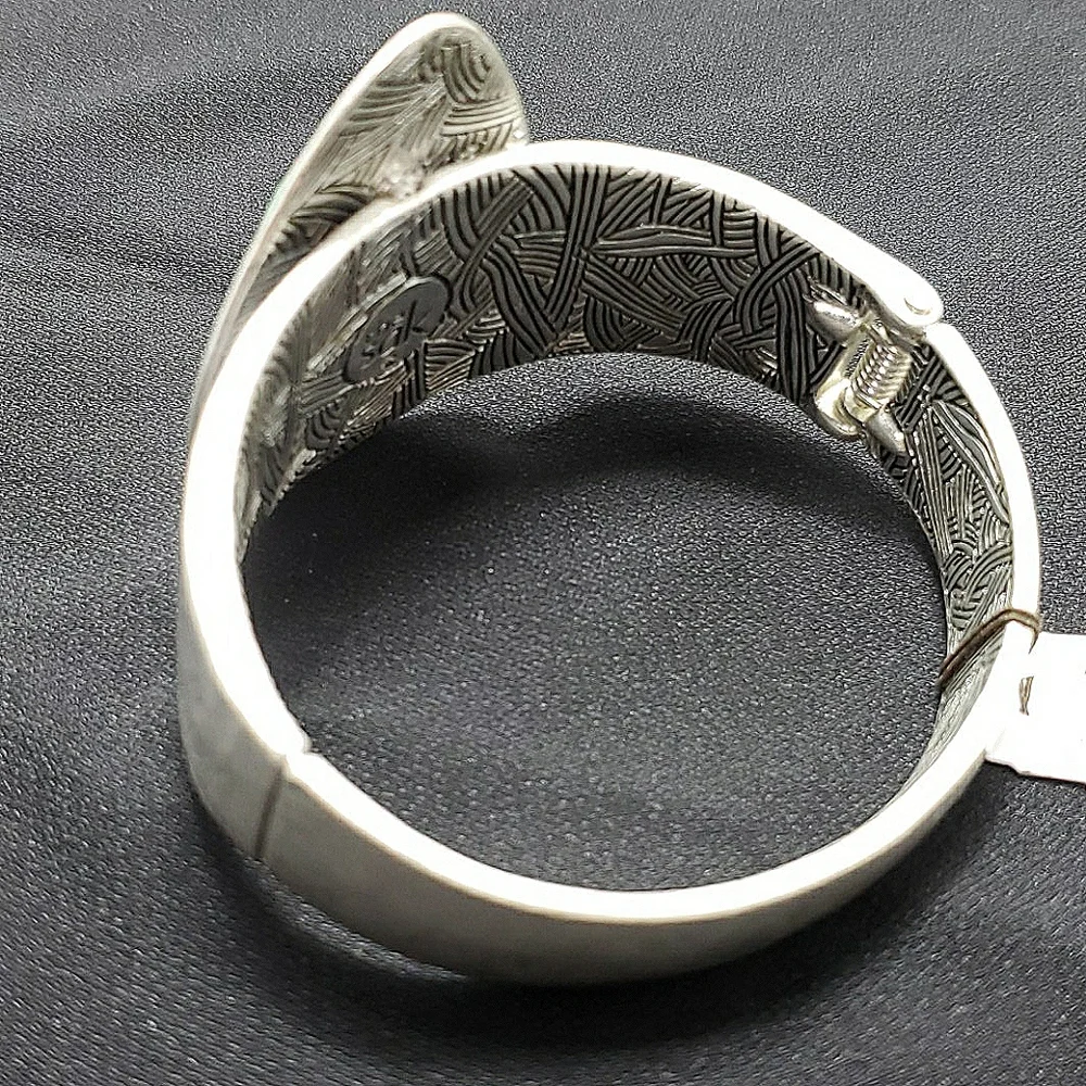The Sak Silver tone Large Aqua Stone Hinged Bangle Bracelet - Picture 5 of 6